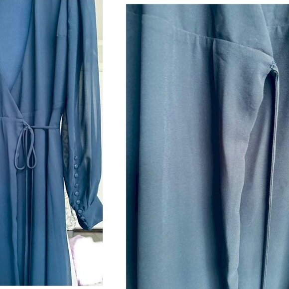 My Whole Heart Dark Navy Blue Long Sleeve LuLu's Wrap Dress Size 2X with Flaw - Picture 4 of 16